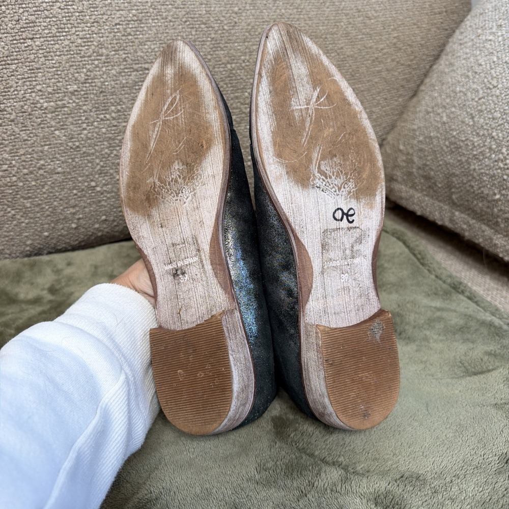FREE PEOPLE ROYALE ONYX D'ORSAY POINTED TOE SLIP ON FLAT SHOES BLACK METALLIC 39 - Picture 4 of 6